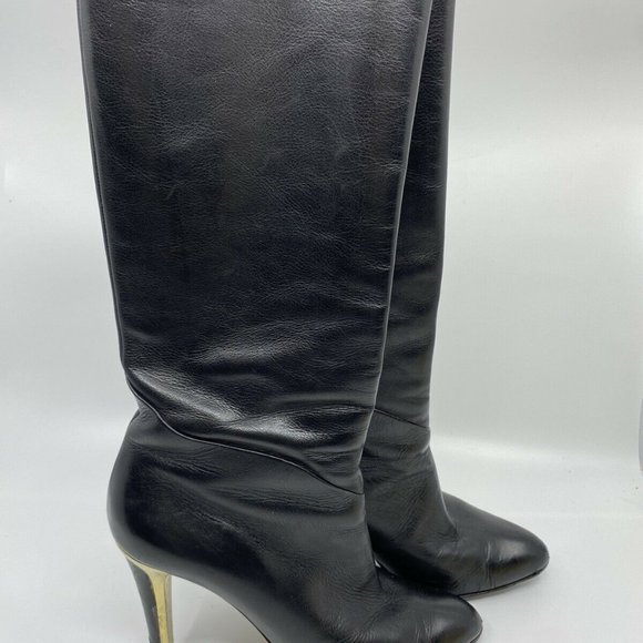 JIMMY CHOO Black Leather Knee high boots 7.5 - Picture 3 of 12